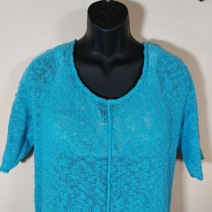 Soft Surroundings Turquoise Crochet Cotton Knit Tunic Cover Up size Large